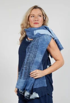 Lightweight Scarf with Motif in Navy Print