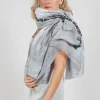 Lightweight Scarf with Motif in Grey Print