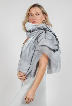 Lightweight Scarf with Motif in Grey Print