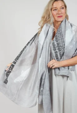 Lightweight Scarf with Motif in Grey Print