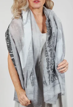 Lightweight Scarf with Motif in Grey Print