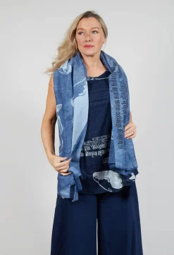 Lightweight Scarf with Motif in Navy Print