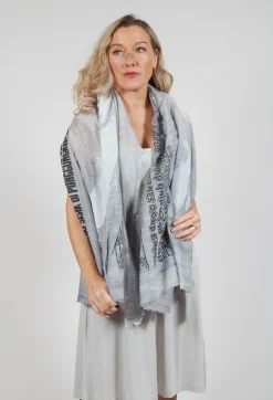 Lightweight Scarf with Motif in Grey Print