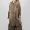 Lightweight Shirt Dress in Raso di Viscosa and Viscosa Seta Green Tuscany