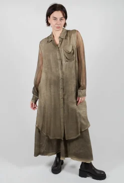 Lightweight Shirt Dress in Raso di Viscosa and Viscosa Seta Green Tuscany