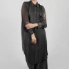 Lightweight Shirt Dress in Raso di Viscosa and Viscosa Seta Grey Storm