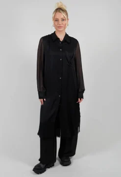 Lightweight Shirt Dress in Raso di Viscosa and Viscosa Seta Grey Storm