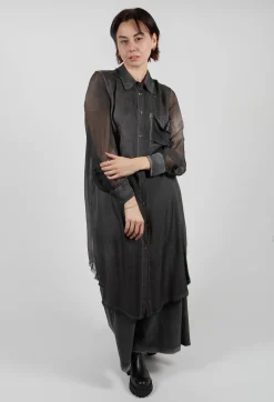 Lightweight Shirt Dress in Raso di Viscosa and Viscosa Seta Grey Storm