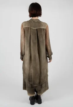 Lightweight Shirt Dress in Raso di Viscosa and Viscosa Seta Green Tuscany