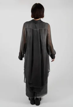 Lightweight Shirt Dress in Raso di Viscosa and Viscosa Seta Grey Storm