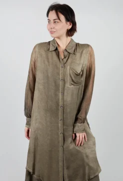 Lightweight Shirt Dress in Raso di Viscosa and Viscosa Seta Green Tuscany