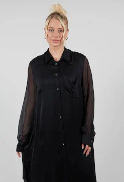 Lightweight Shirt Dress in Raso di Viscosa and Viscosa Seta Grey Storm