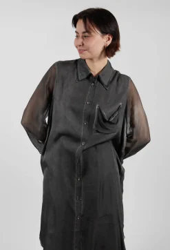 Lightweight Shirt Dress in Raso di Viscosa and Viscosa Seta Grey Storm