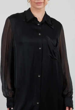 Lightweight Shirt Dress in Raso di Viscosa and Viscosa Seta Grey Storm