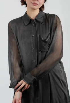 Lightweight Shirt Dress in Raso di Viscosa and Viscosa Seta Grey Storm