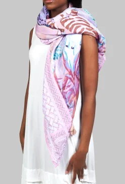 Lightweight Silk Scarf with Animal Print in Pink