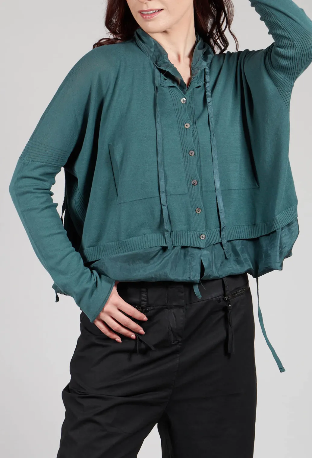 Lined Cardigan with Hood in Petrol