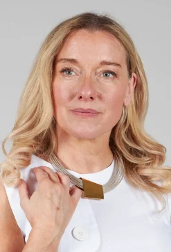 Linen and Bronze Wrap Cube Necklace