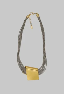 Linen and Bronze Wrap Cube Necklace