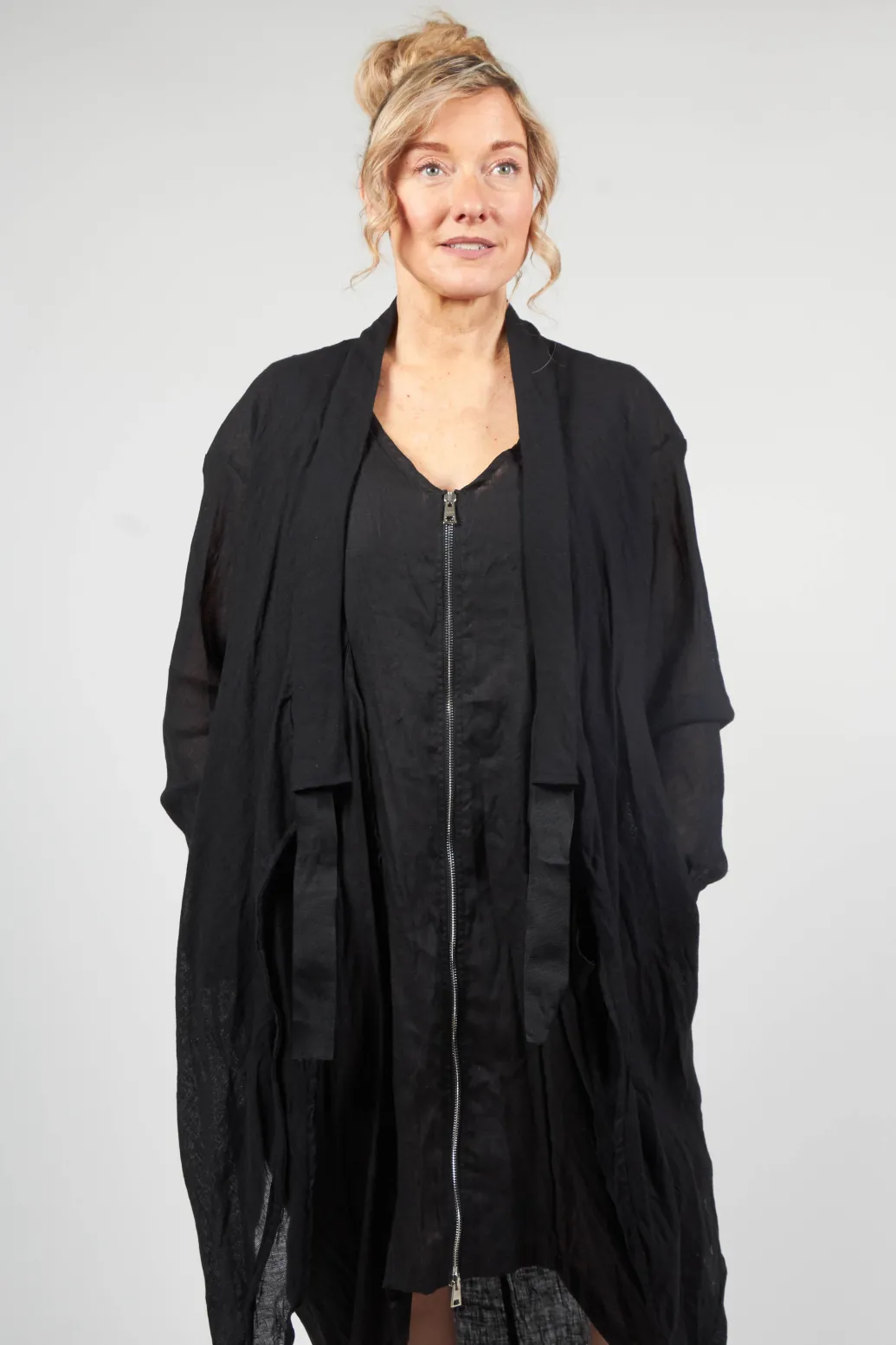 Linen Blend Lightweight Jacket in Nero