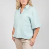 Linen Blouse with Large Pockets in Sky
