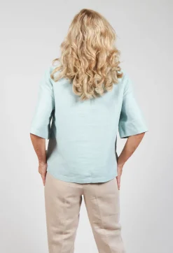Linen Blouse with Large Pockets in Sky