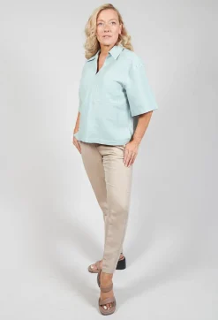 Linen Blouse with Large Pockets in Sky