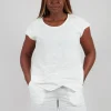Linen Short Sleeve Top in Off White
