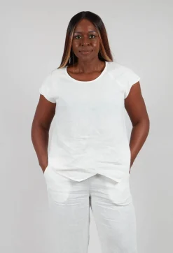 Linen Short Sleeve Top in Off White