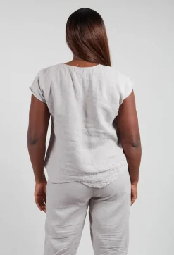 Linen Short Sleeve Top in Light Grey