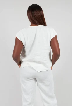 Linen Short Sleeve Top in Off White