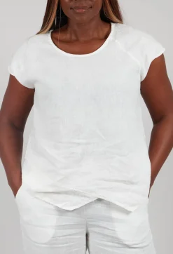 Linen Short Sleeve Top in Off White