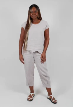 Linen Short Sleeve Top in Light Grey