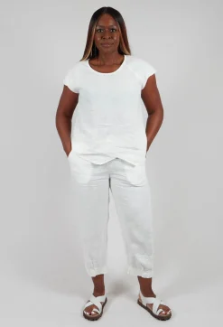 Linen Short Sleeve Top in Off White