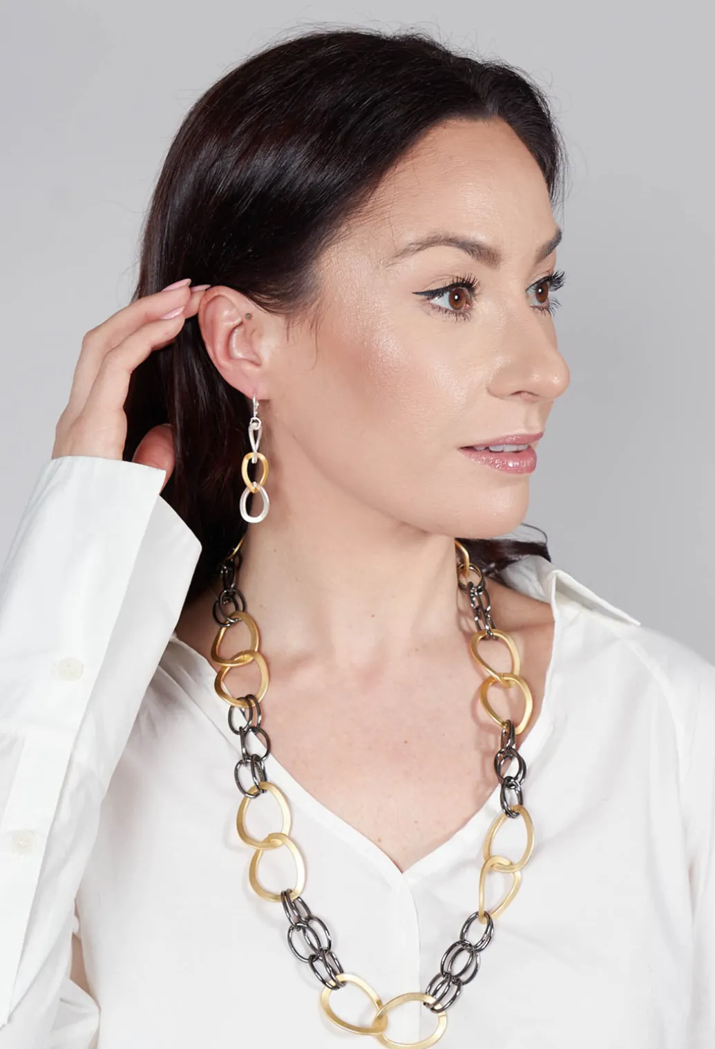 Link Chain Earrings in Bi-Coloured Metal