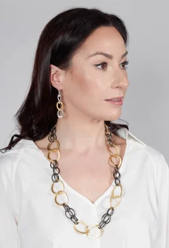 Link Chain Earrings in Bi-Coloured Metal