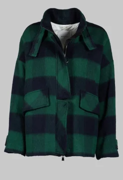 London Wool Check Jacket in Blue and Green