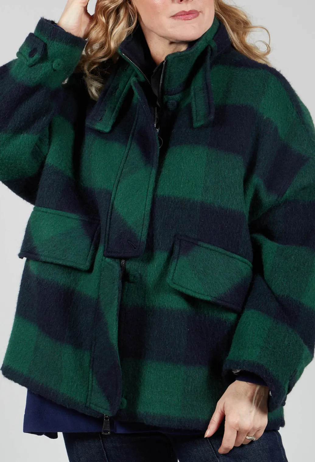 London Wool Check Jacket in Blue and Green