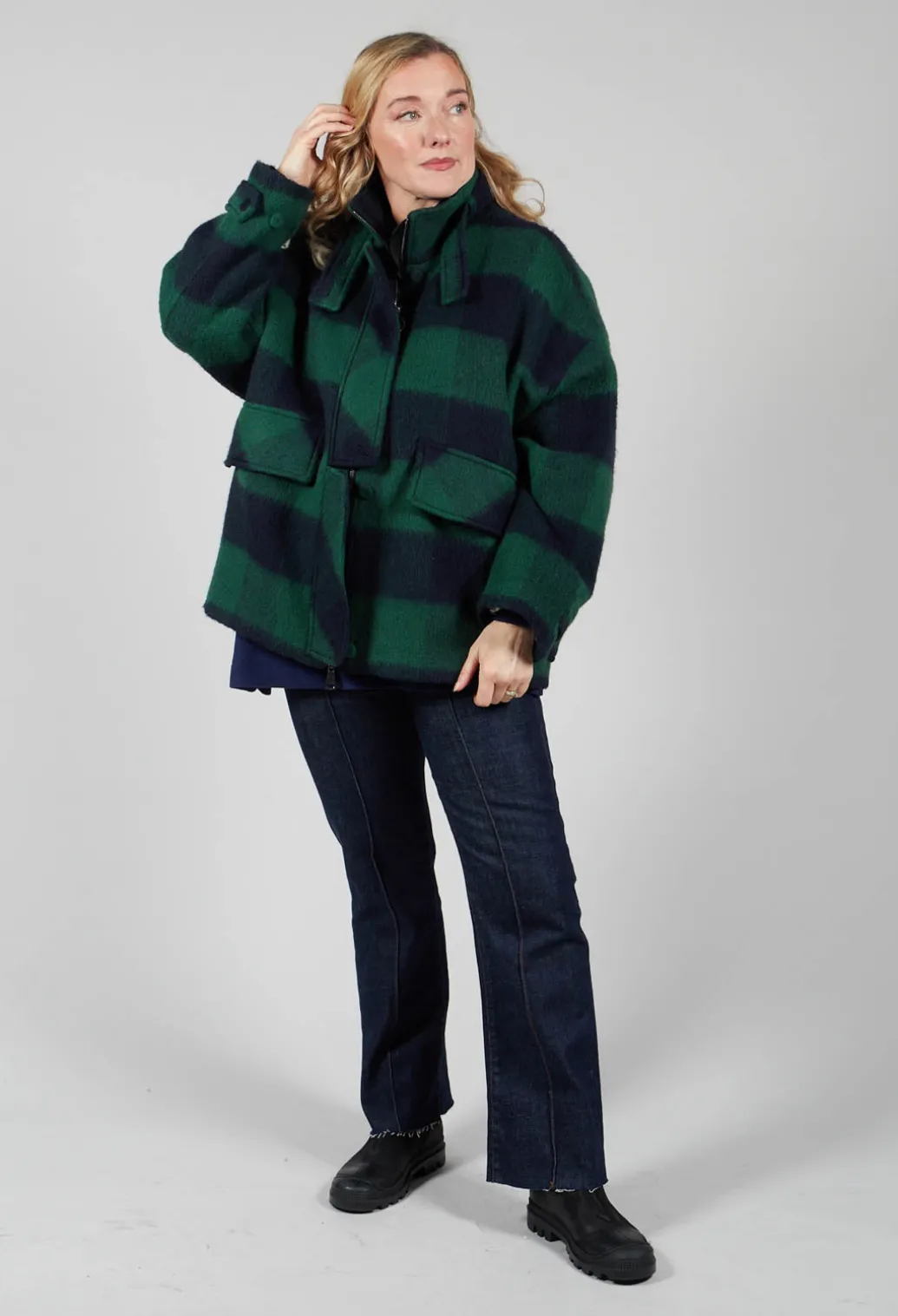 London Wool Check Jacket in Blue and Green