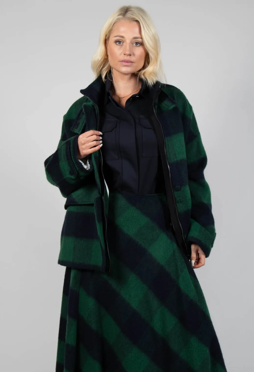 London Wool Check Jacket in Blue and Green