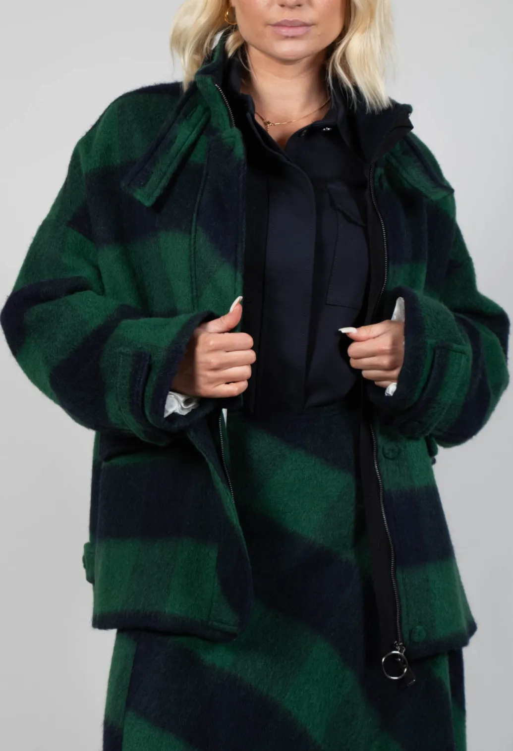 London Wool Check Jacket in Blue and Green