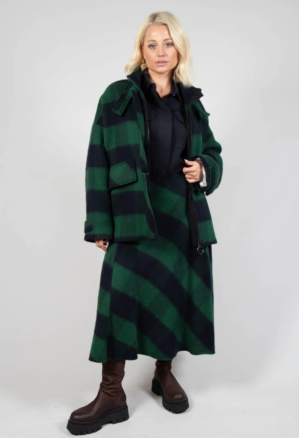 London Wool Check Jacket in Blue and Green