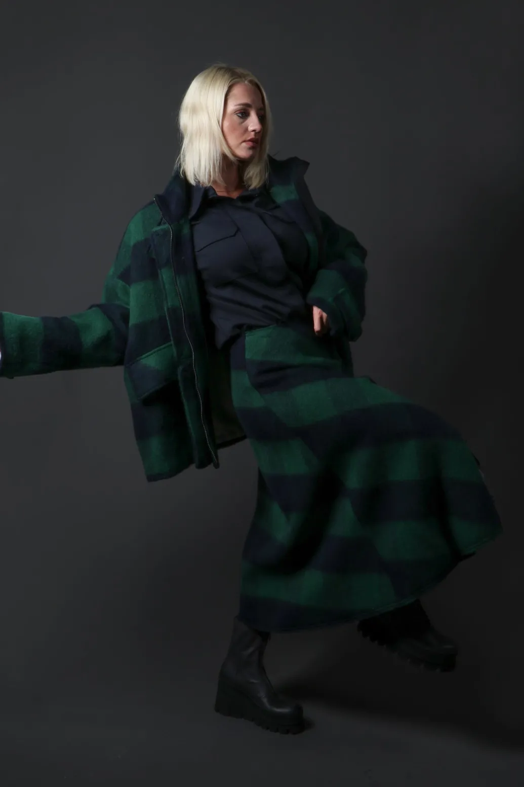 London Wool Check Jacket in Blue and Green