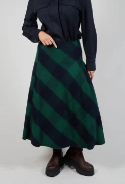 London Wool Check Skirt in Blue and Green