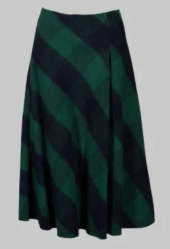 London Wool Check Skirt in Blue and Green