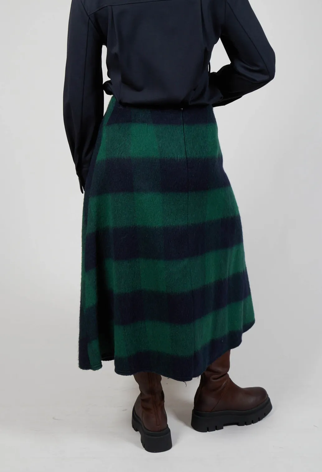 London Wool Check Skirt in Blue and Green
