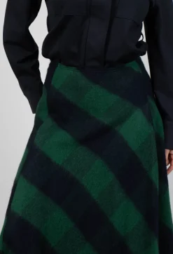 London Wool Check Skirt in Blue and Green