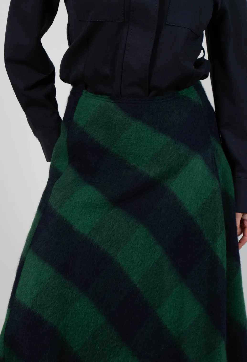 London Wool Check Skirt in Blue and Green