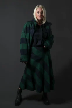 London Wool Check Skirt in Blue and Green