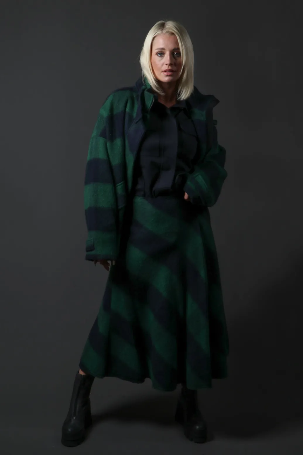 London Wool Check Skirt in Blue and Green